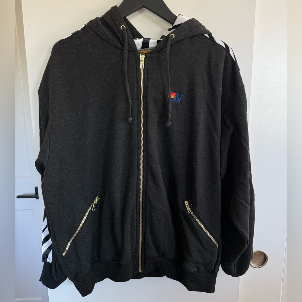 Aviator Nation Relaxed Zip Hoodie Zebra Stripe Size Large Unisex - Picture 1 of 6